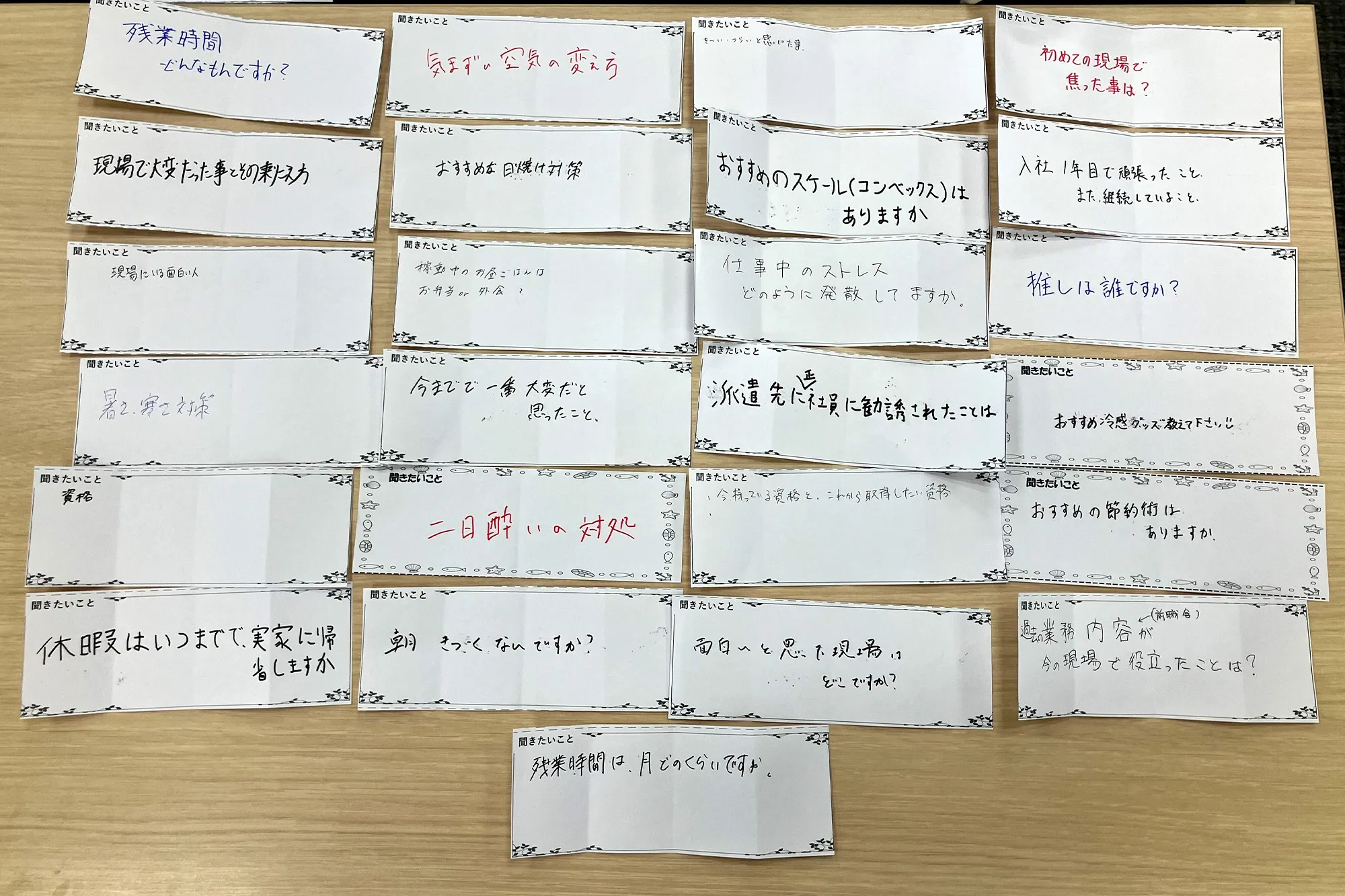 働くことに対するモチベーションアップの目的で、テーマ別座談会を実施